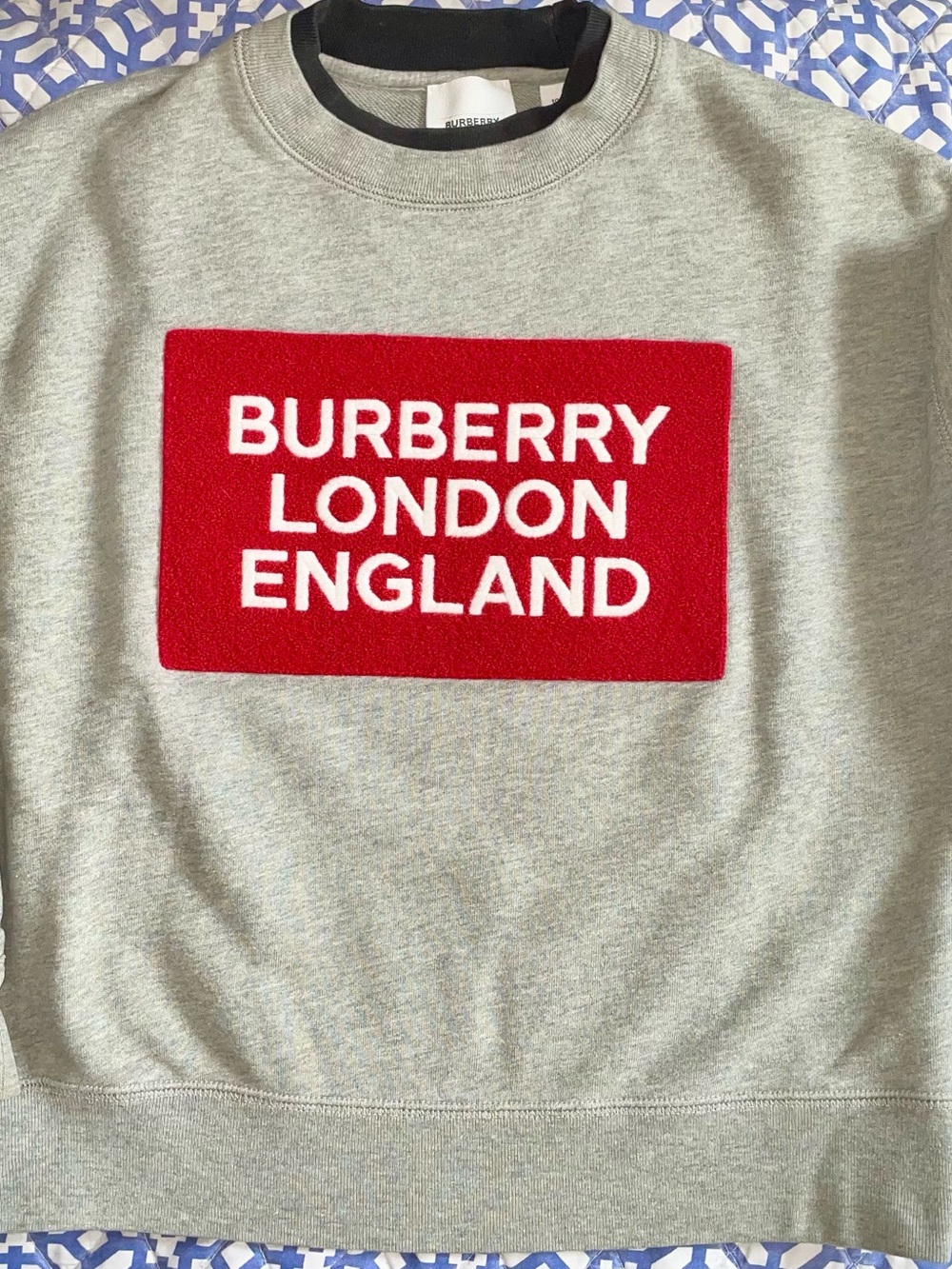 Burberry Youth Mirrored Red Logo Patch Gray Crewneck